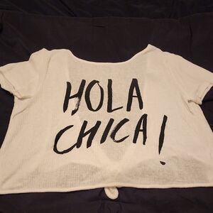 H&M White Crop Top with Bold Print